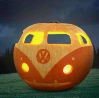 pumpkin carved into a Volkswagon van.