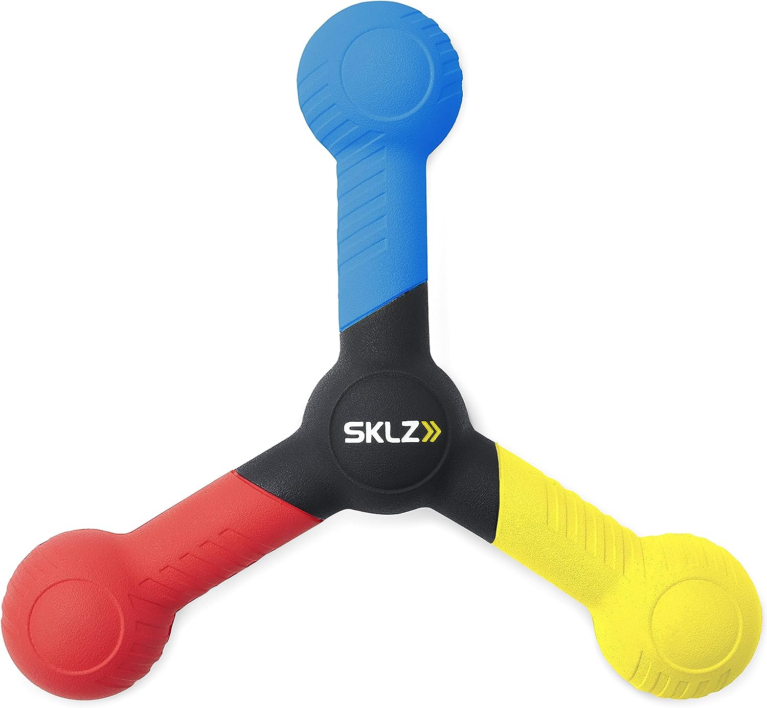 The SKLZ reactive tool has 3 colored rods in a triangular shape. They are red, blue, and yellow. You can throw this in the air and call out a color so the player has to catch that exact color. It works on hand-eye coordination.